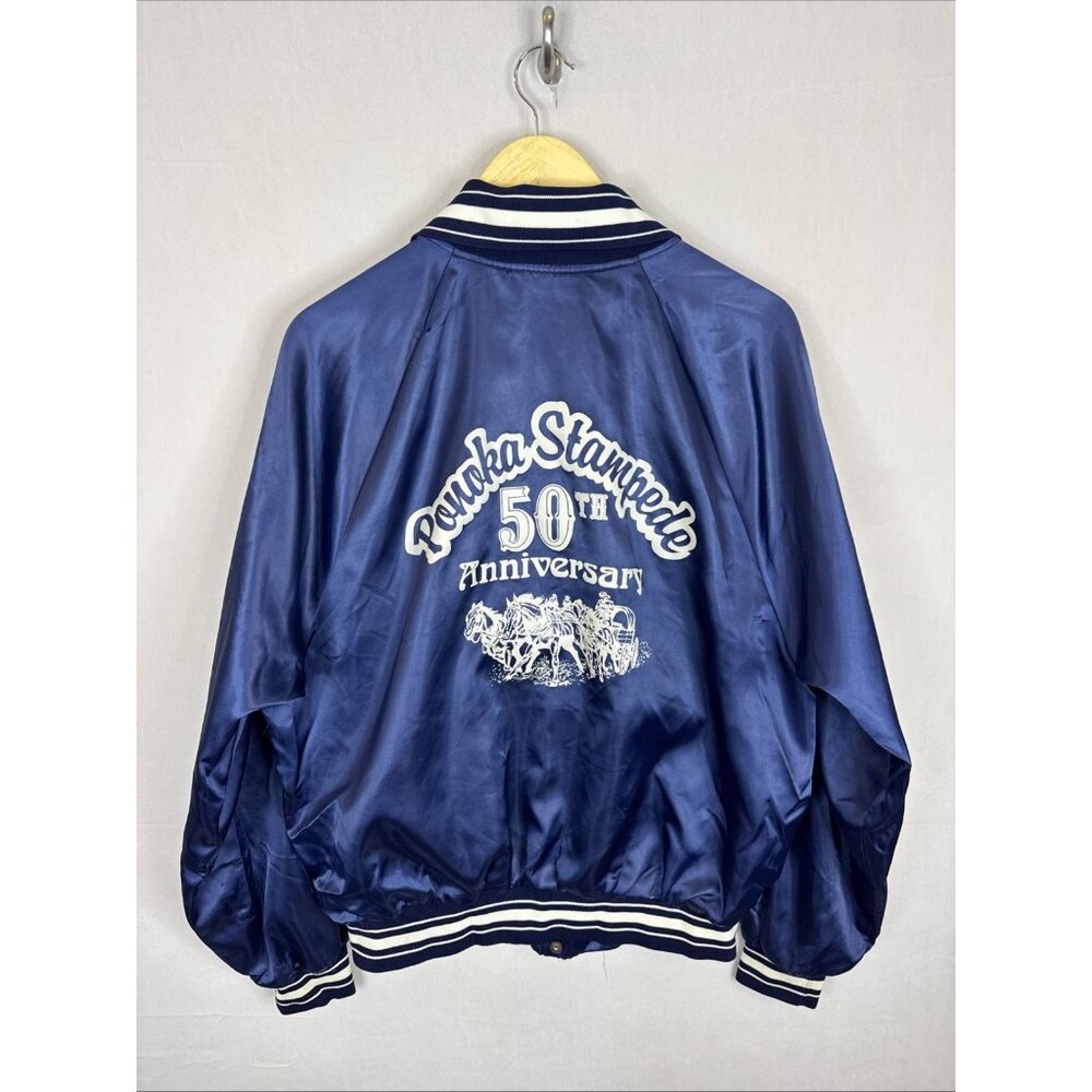 Vintage Ponoka Stampede 50th Anniversary Satin Jacket Blue Canada MWG L Fits M‎